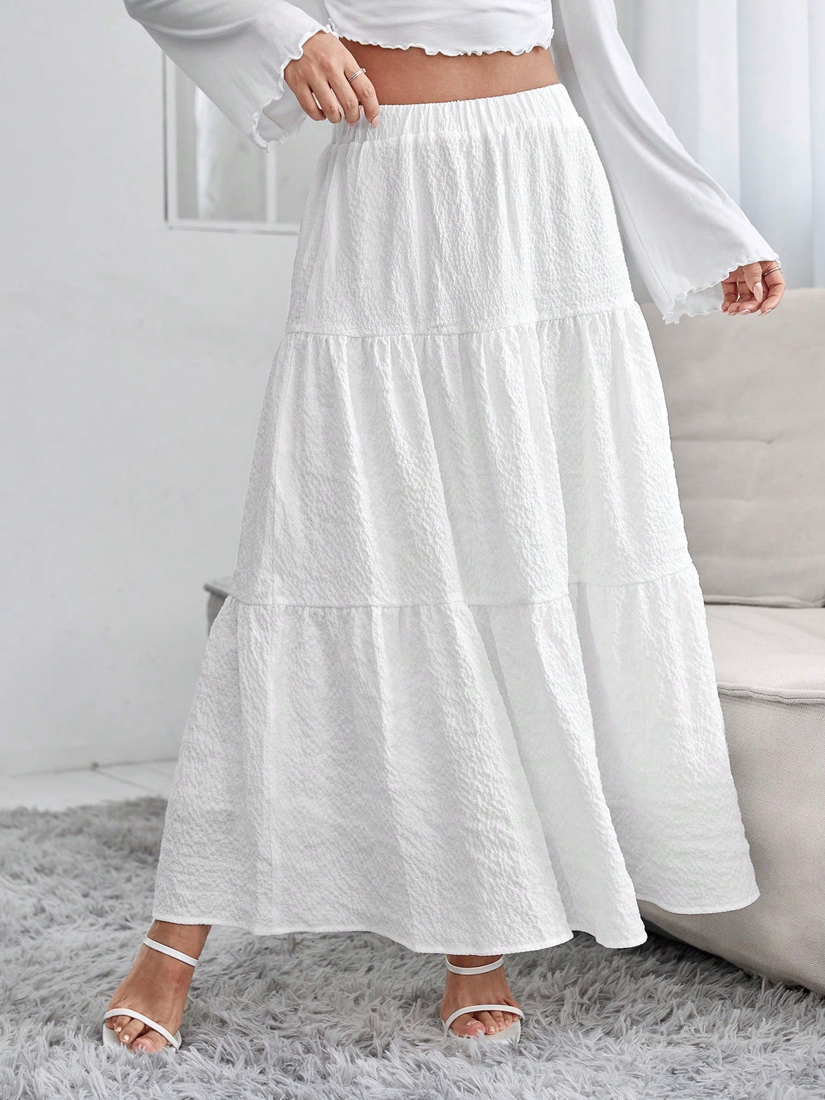 PETITE Solid Ruffle Hem Schiffy Skirt,Petite Women