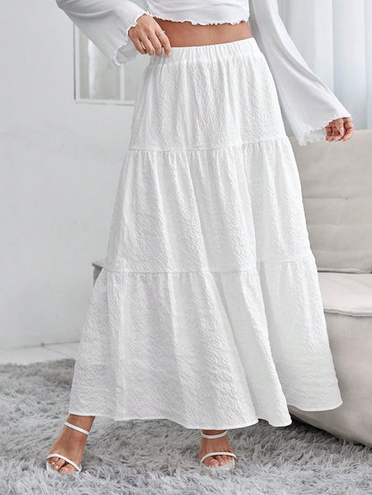 PETITE Solid Ruffle Hem Schiffy Skirt,Petite Women