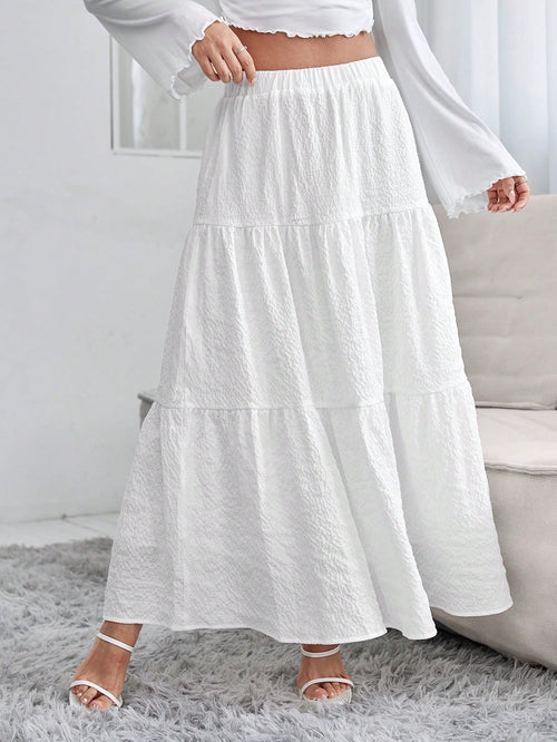 PETITE Solid Ruffle Hem Schiffy Skirt,Petite Women