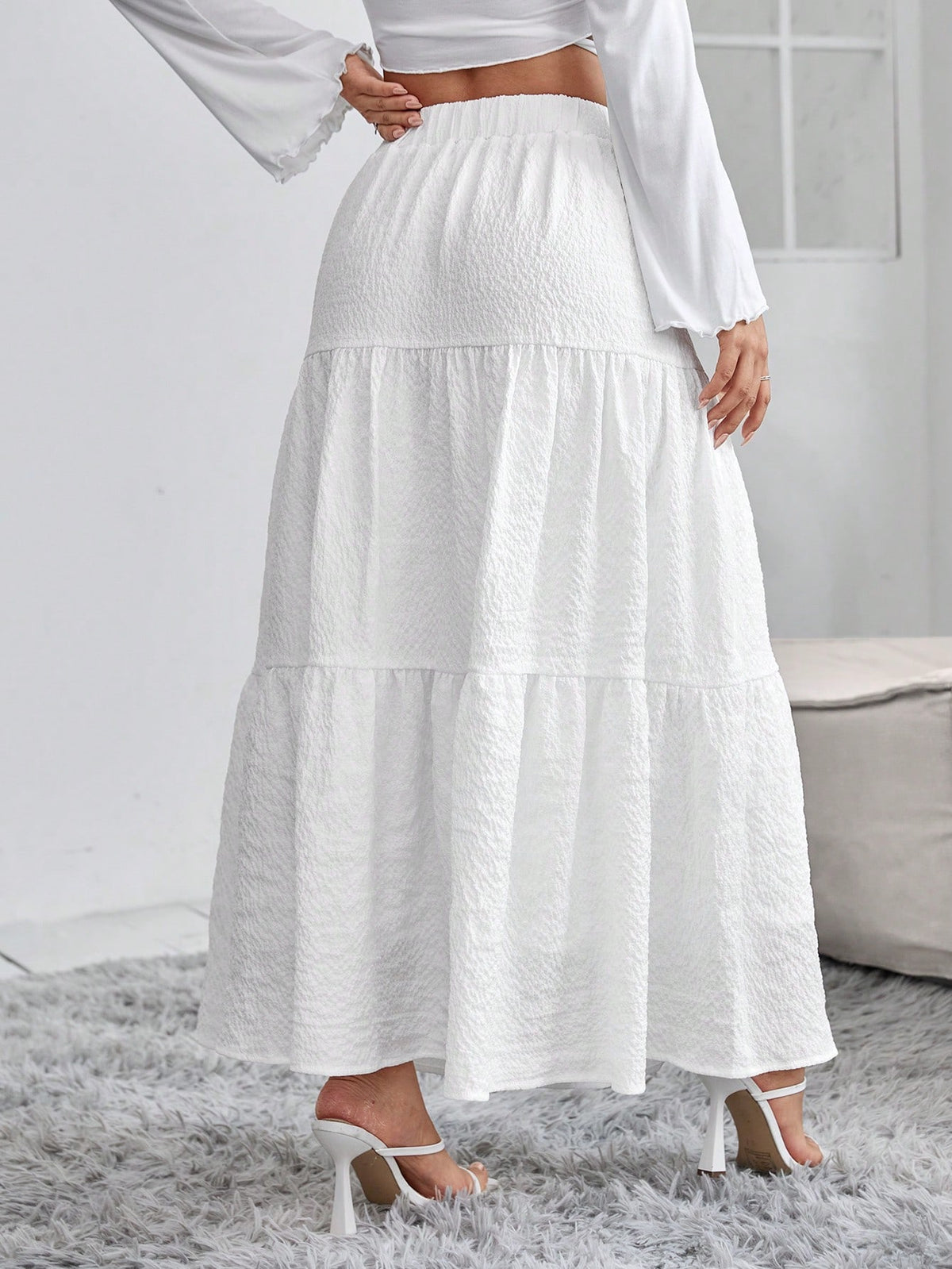 PETITE Solid Ruffle Hem Schiffy Skirt,Petite Women