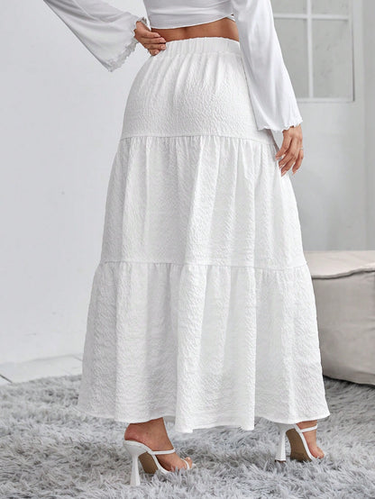 PETITE Solid Ruffle Hem Schiffy Skirt,Petite Women