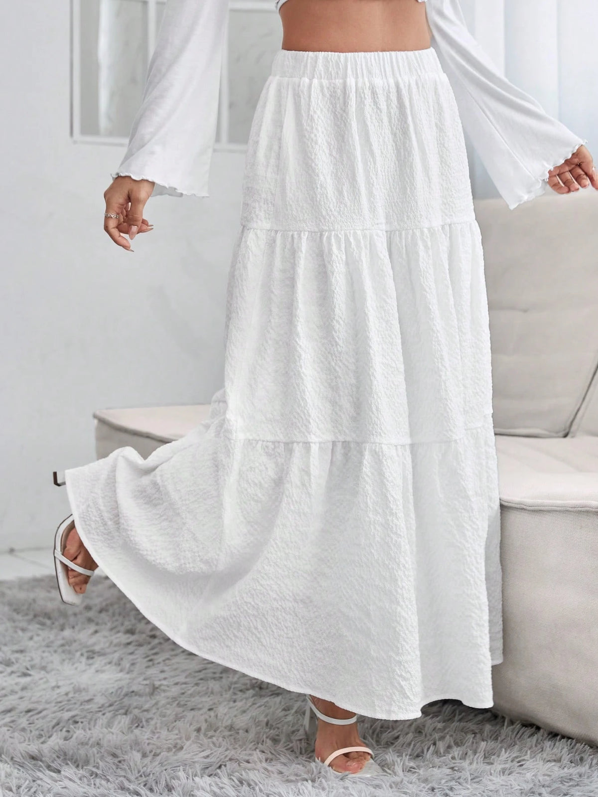 PETITE Solid Ruffle Hem Schiffy Skirt,Petite Women
