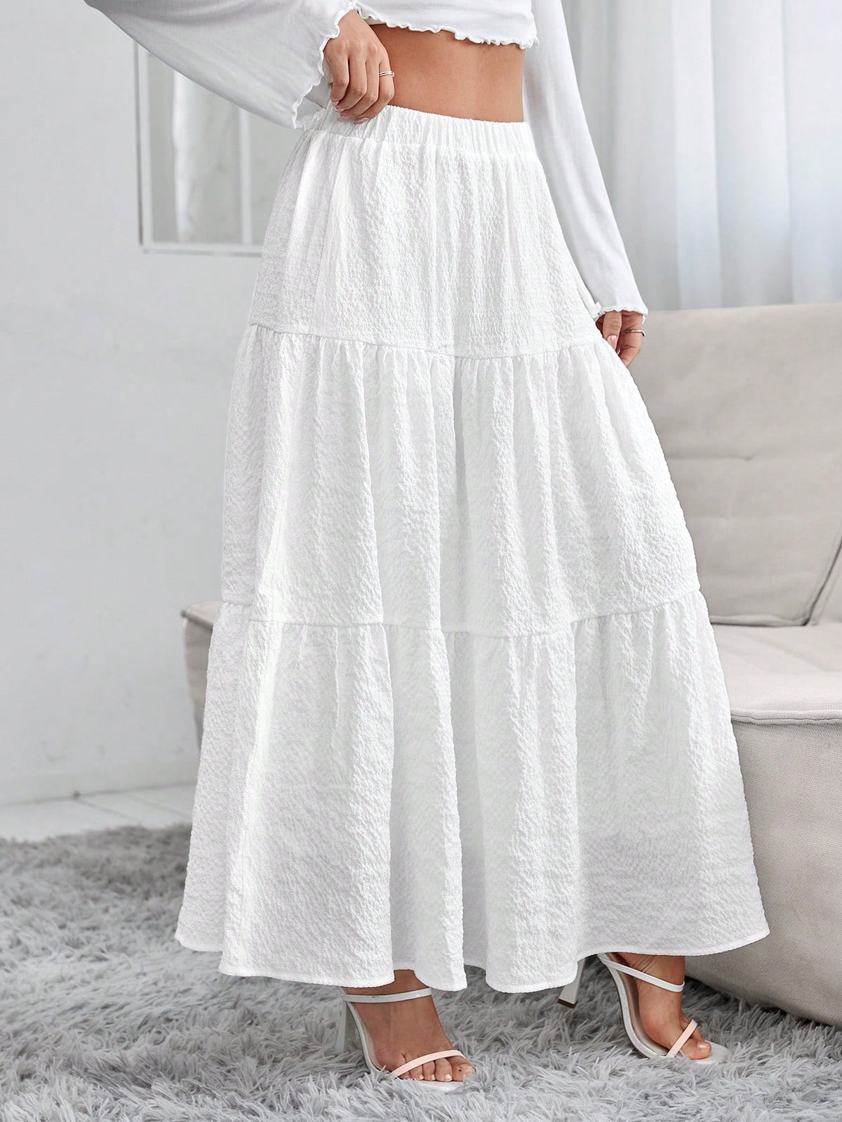 PETITE Solid Ruffle Hem Schiffy Skirt,Petite Women