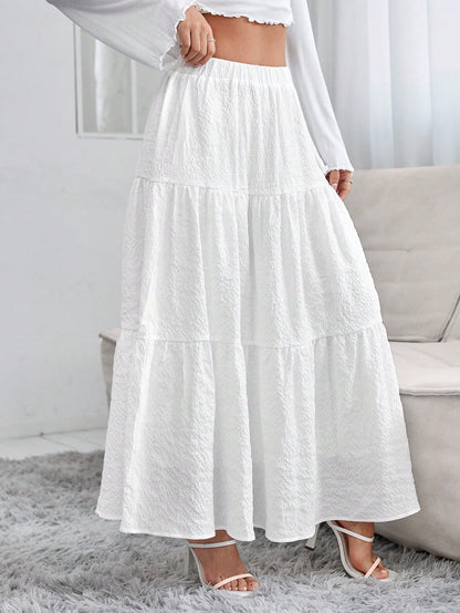 PETITE Solid Ruffle Hem Schiffy Skirt,Petite Women