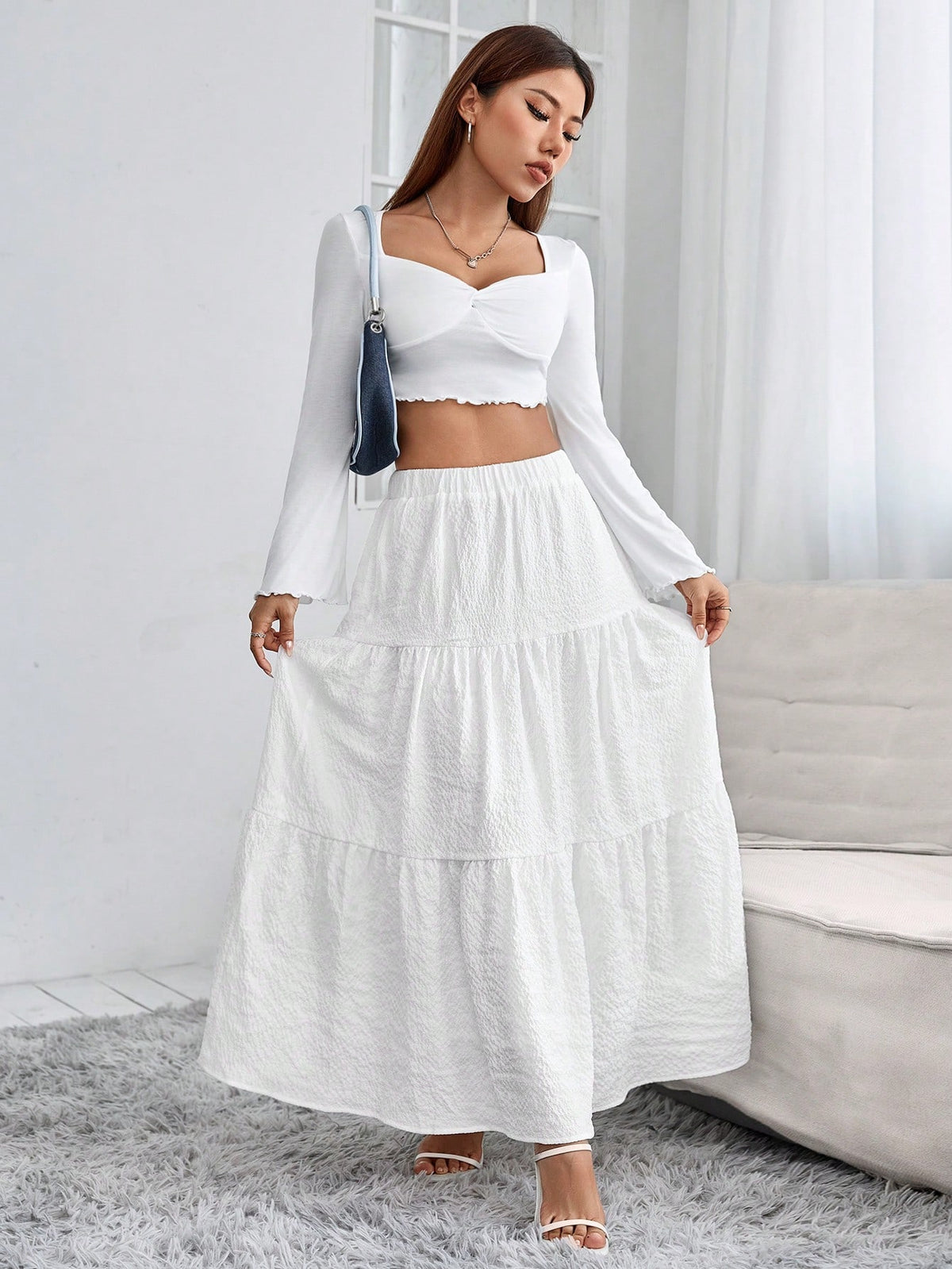 PETITE Solid Ruffle Hem Schiffy Skirt,Petite Women