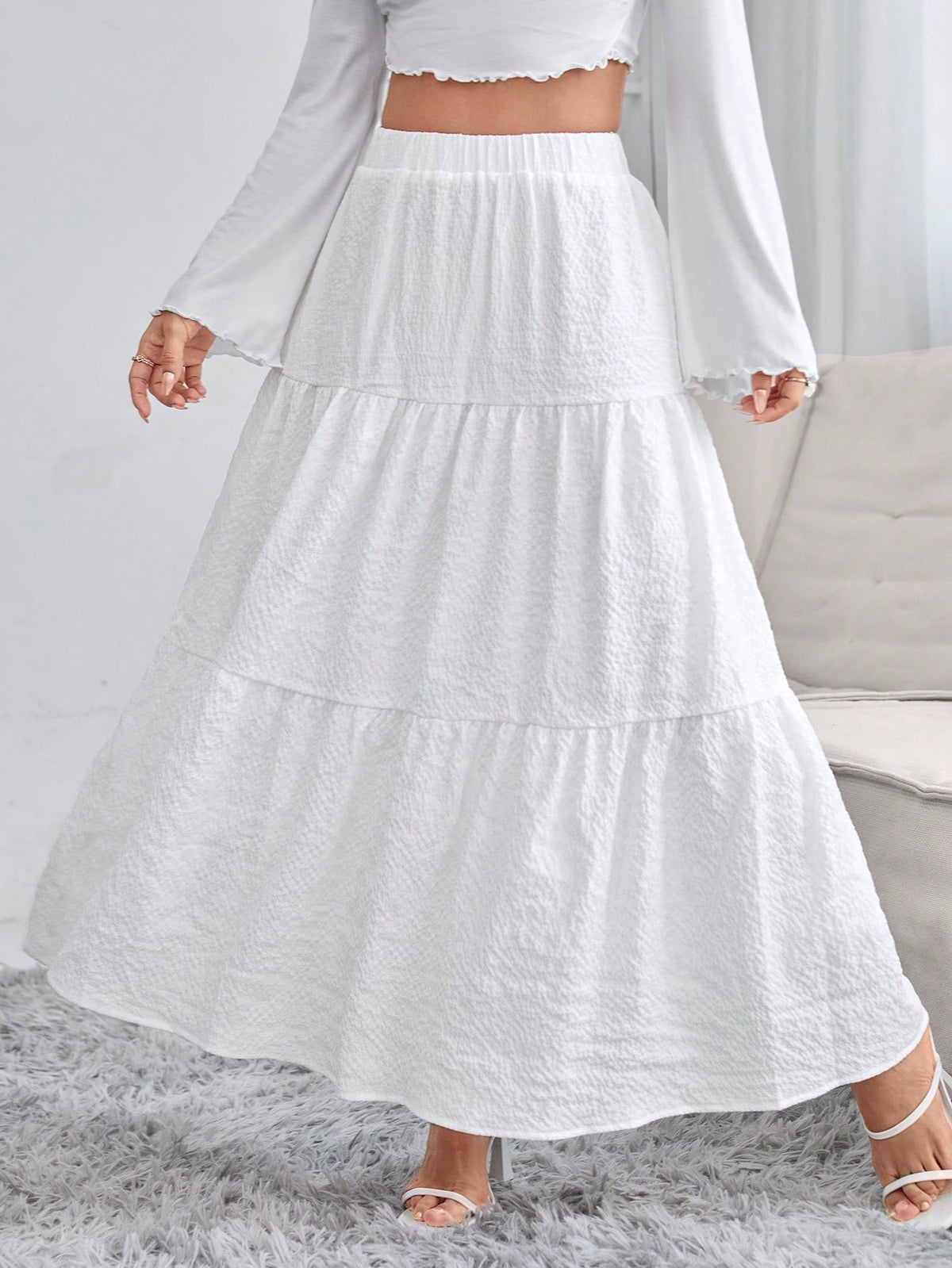 PETITE Solid Ruffle Hem Schiffy Skirt,Petite Women