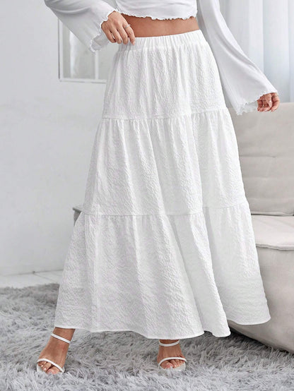 PETITE Solid Ruffle Hem Schiffy Skirt,Petite Women