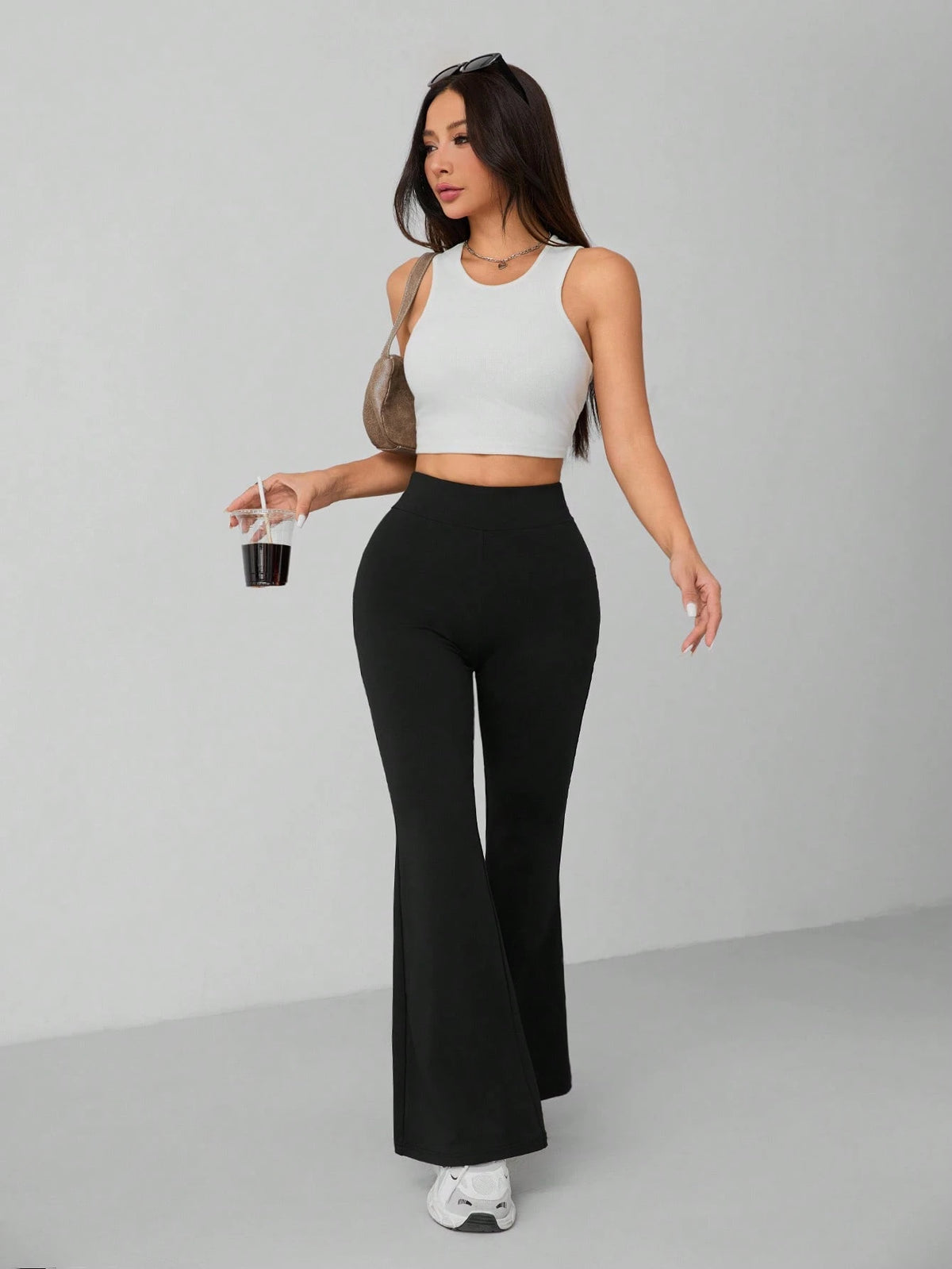 PETITE Solid Skinny Flare Leg Pants,Petite Women