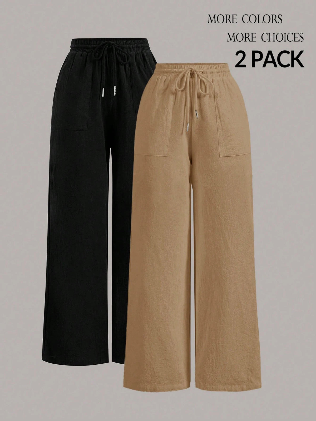 PETITE Two-Piece Set Summer Drawstring Wide-Leg Solid Color Trousers,Petite Women