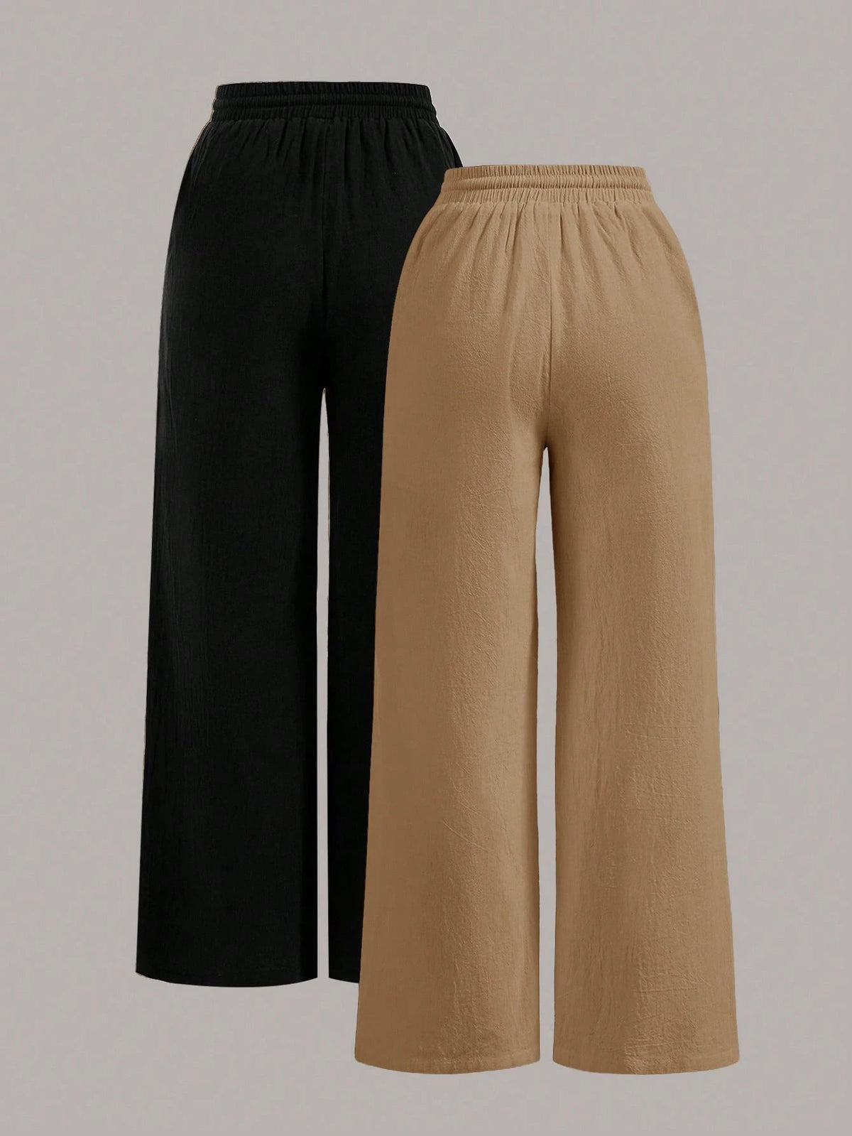 PETITE Two-Piece Set Summer Drawstring Wide-Leg Solid Color Trousers,Petite Women