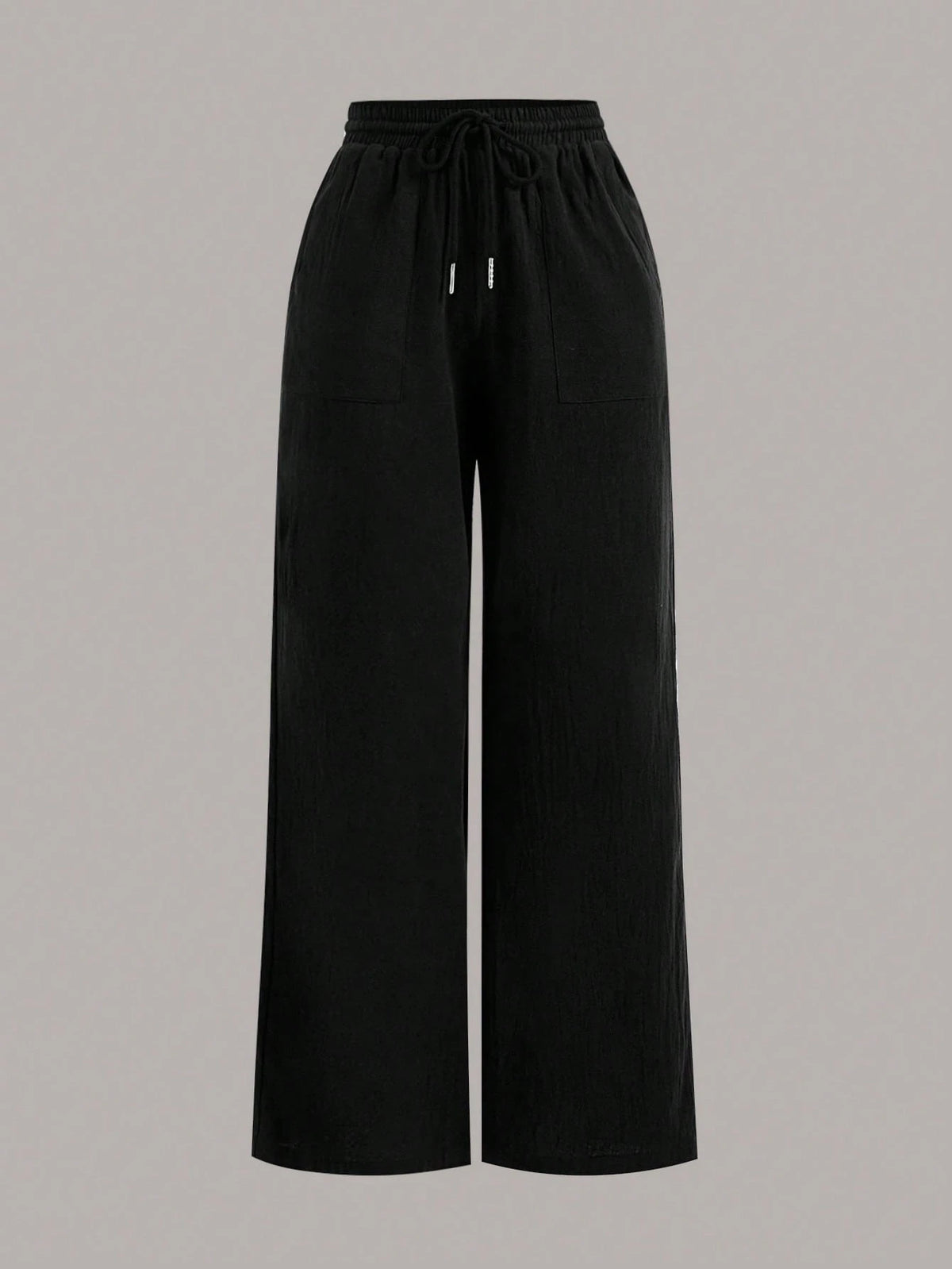 PETITE Two-Piece Set Summer Drawstring Wide-Leg Solid Color Trousers,Petite Women