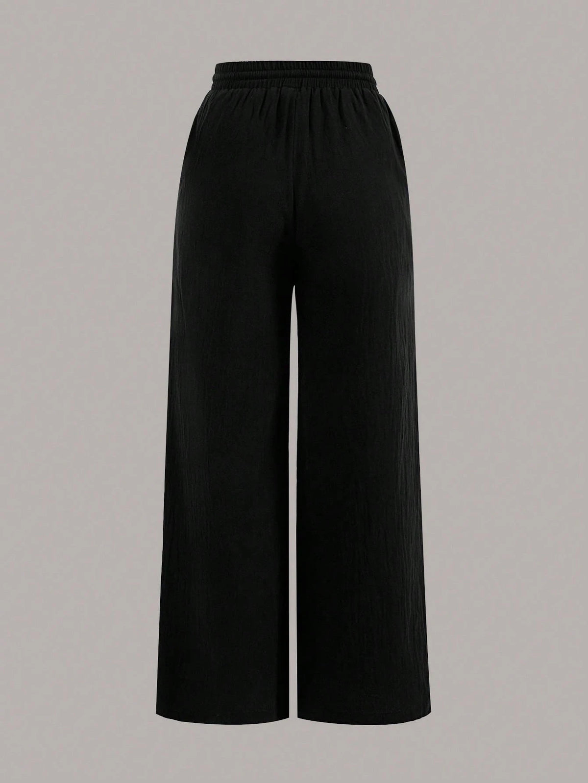PETITE Two-Piece Set Summer Drawstring Wide-Leg Solid Color Trousers,Petite Women