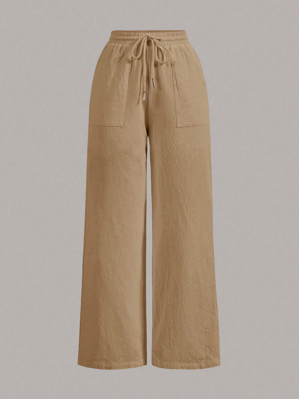 PETITE Two-Piece Set Summer Drawstring Wide-Leg Solid Color Trousers,Petite Women