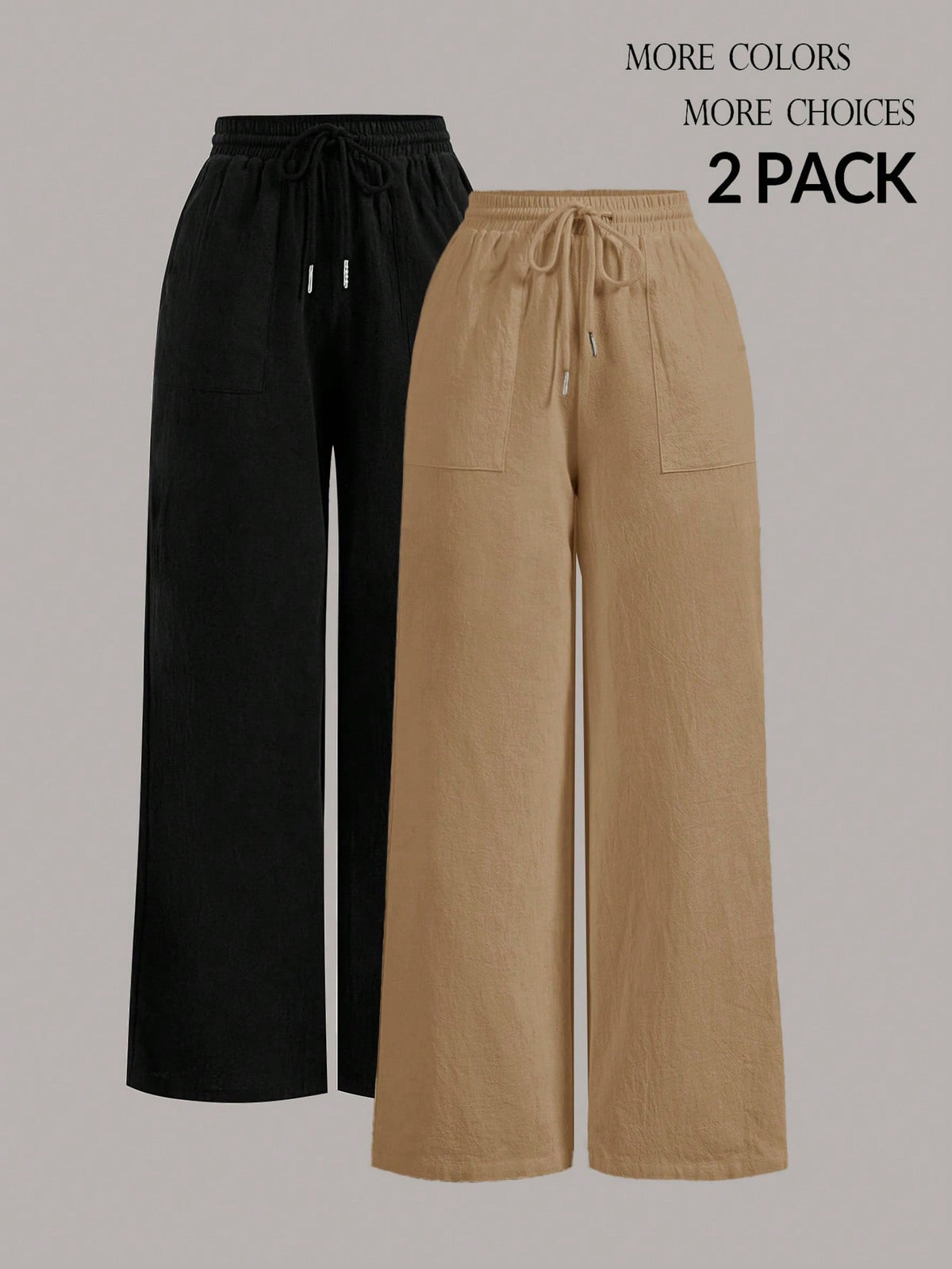 PETITE Two-Piece Set Summer Drawstring Wide-Leg Solid Color Trousers,Petite Women