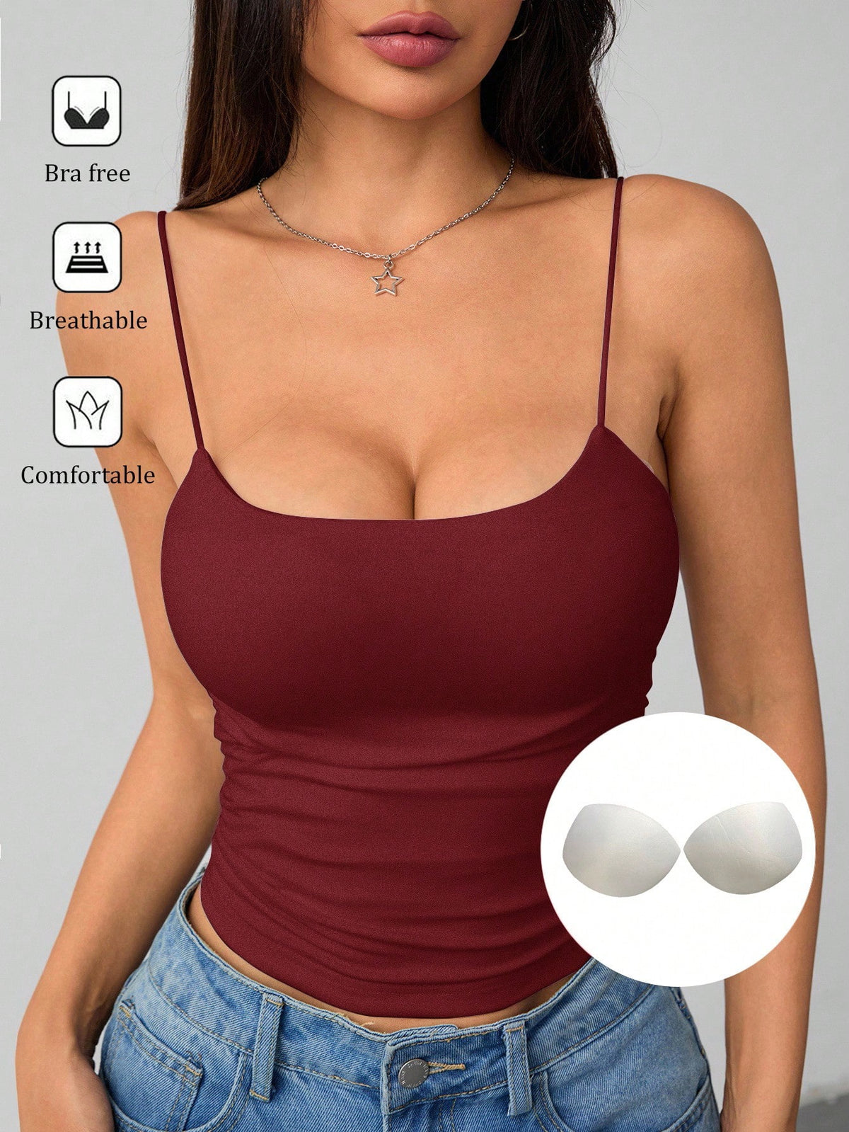 PETITE Women's Burgundy Tight Round Neck Breathable Basic Camisole Women's Tops Braless Vest Tops,Petite Women Going Out Summer Sexy