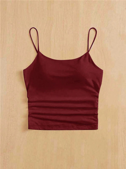 PETITE Women's Burgundy Tight Round Neck Breathable Basic Camisole Women's Tops Braless Vest Tops,Petite Women Going Out Summer Sexy