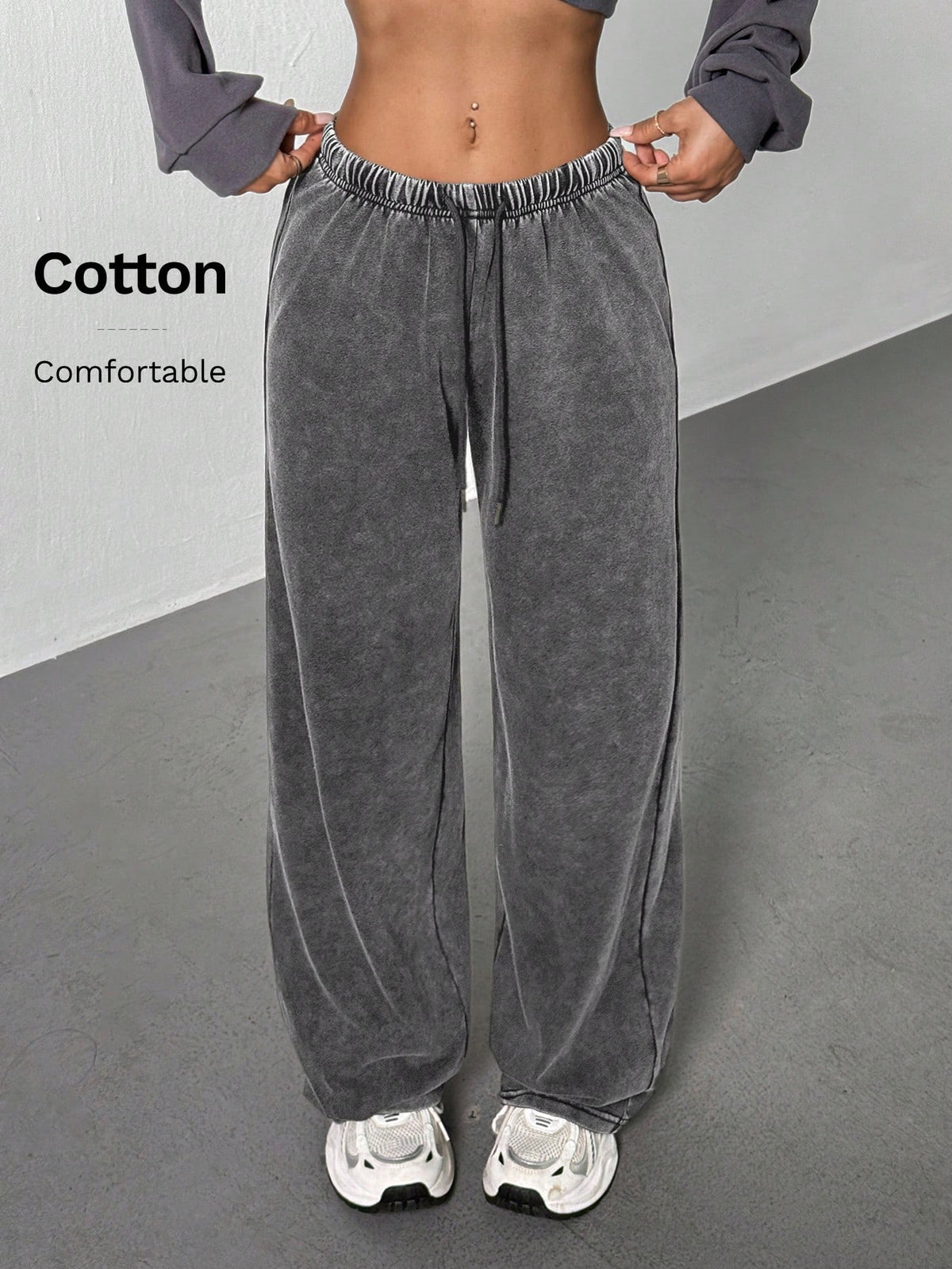PETITE Women's Casual Low-Waist Straight Sweatpants, Suitable For Summer, Washed,Petite Women