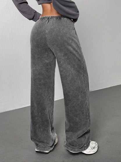 PETITE Women's Casual Low-Waist Straight Sweatpants, Suitable For Summer, Washed,Petite Women