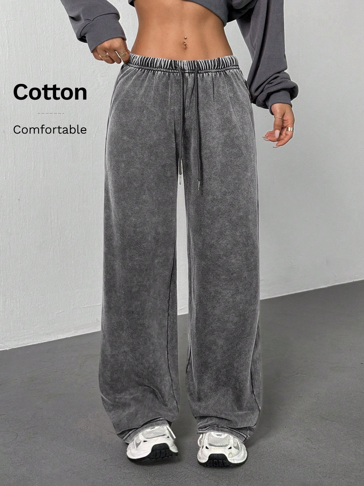 PETITE Women's Casual Low-Waist Straight Sweatpants, Suitable For Summer, Washed,Petite Women