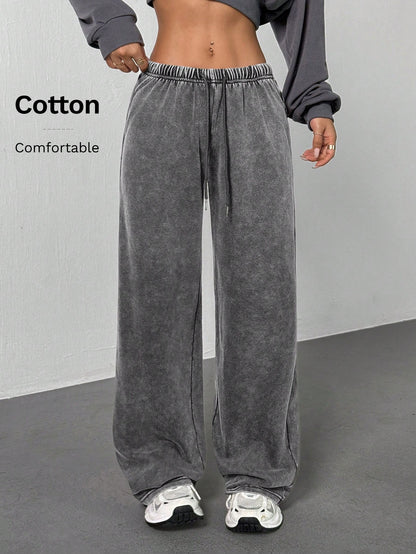 PETITE Women's Casual Low-Waist Straight Sweatpants, Suitable For Summer, Washed,Petite Women