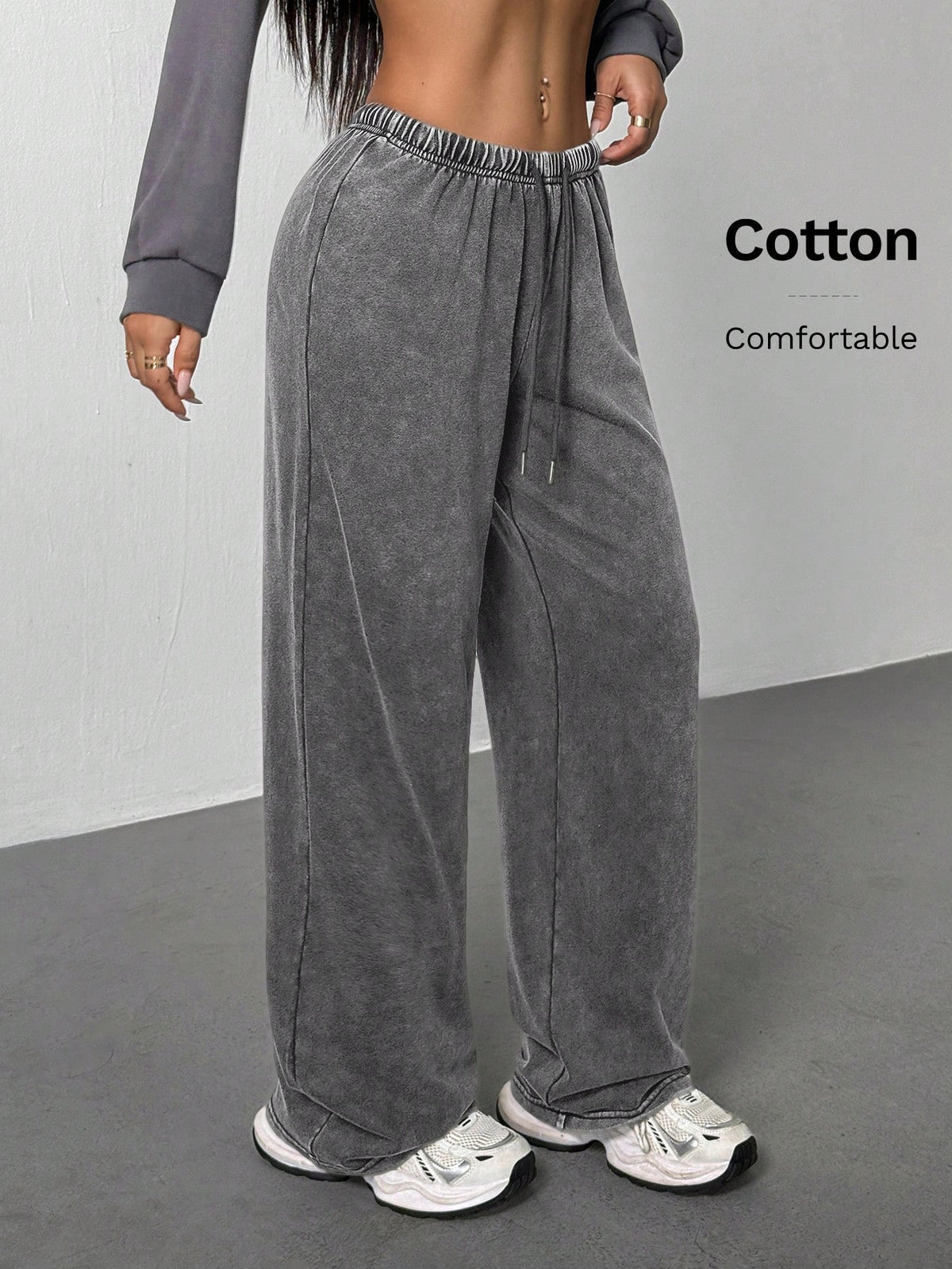 PETITE Women's Casual Low-Waist Straight Sweatpants, Suitable For Summer, Washed,Petite Women