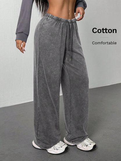 PETITE Women's Casual Low-Waist Straight Sweatpants, Suitable For Summer, Washed,Petite Women