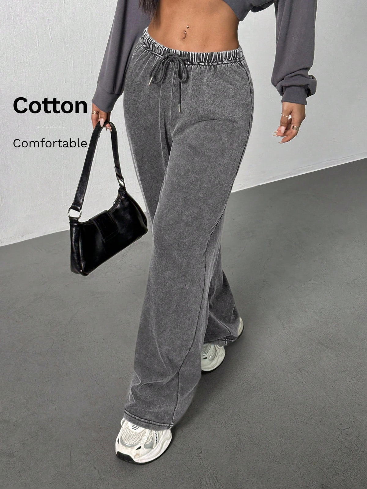 PETITE Women's Casual Low-Waist Straight Sweatpants, Suitable For Summer, Washed,Petite Women