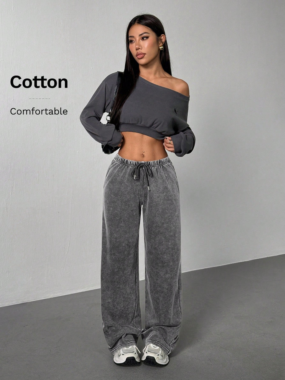 PETITE Women's Casual Low-Waist Straight Sweatpants, Suitable For Summer, Washed,Petite Women