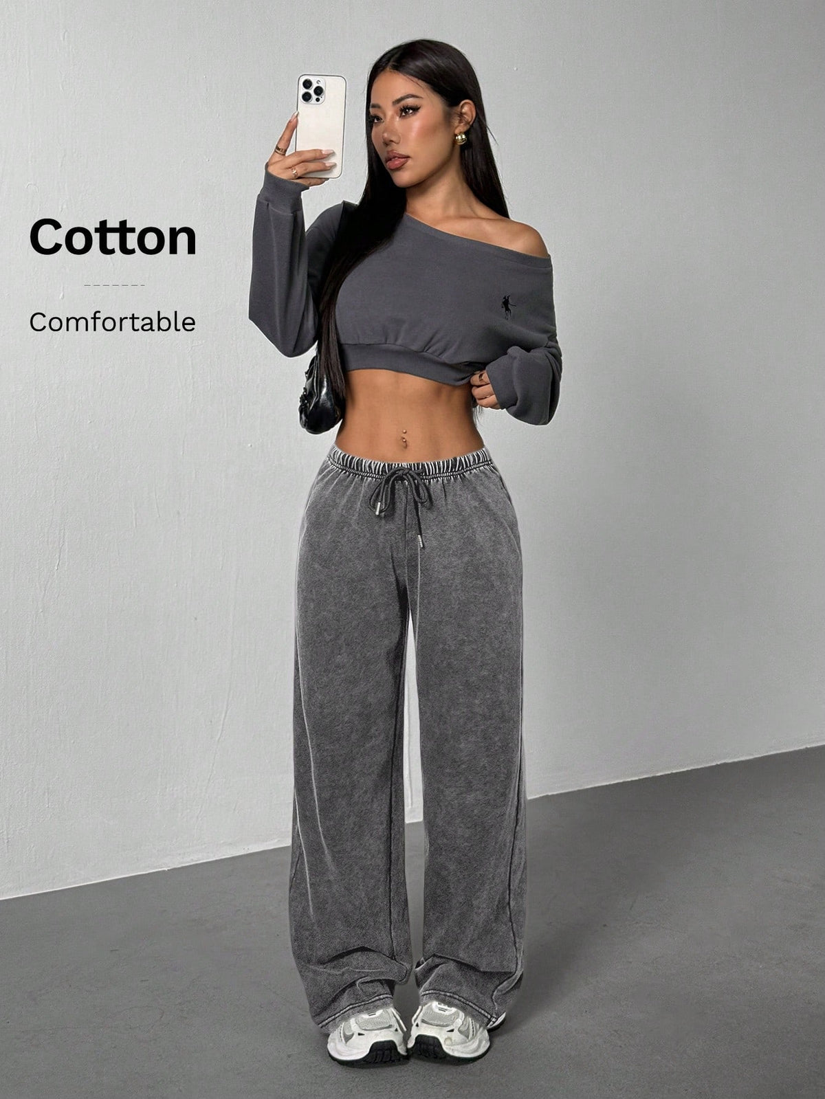 PETITE Women's Casual Low-Waist Straight Sweatpants, Suitable For Summer, Washed,Petite Women