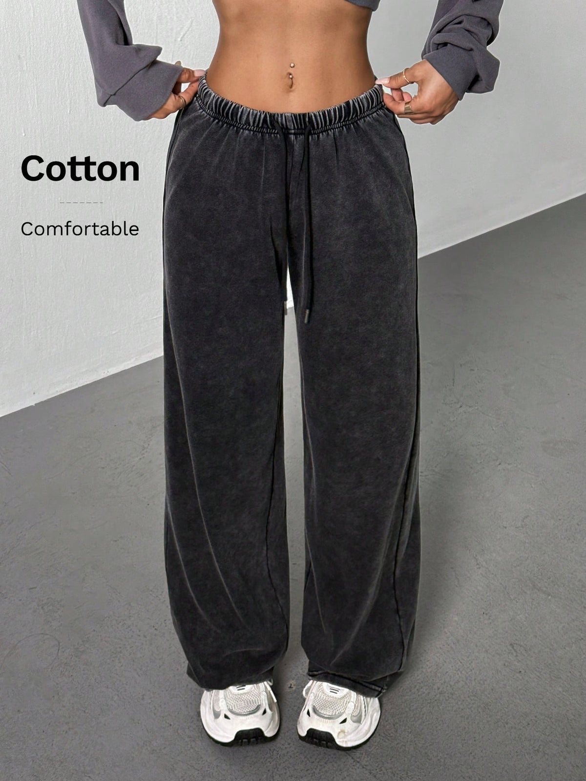 PETITE Women's Casual Low-Waist Straight Sweatpants, Suitable For Summer, Washed,Petite Women