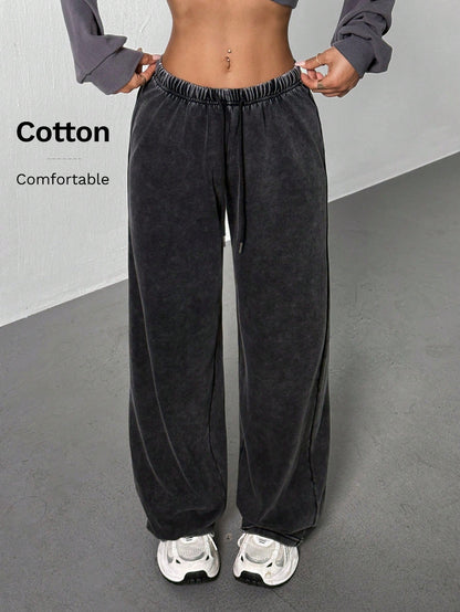 PETITE Women's Casual Low-Waist Straight Sweatpants, Suitable For Summer, Washed,Petite Women
