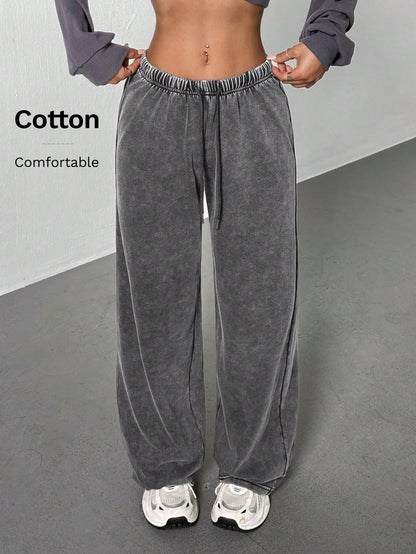 PETITE Women's Casual Low-Waist Straight Sweatpants, Suitable For Summer, Washed,Petite Women