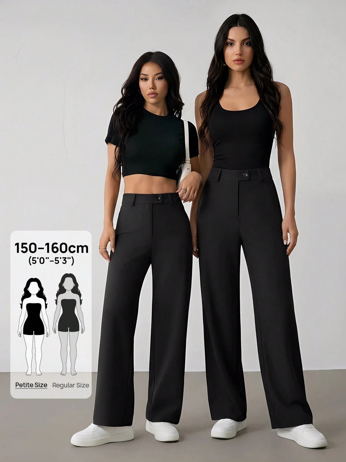 PETITE Women's Casual Minimal Solid Color Zip-Up Loose Straight-Leg Pants, For Daily Wear,Petite Women
