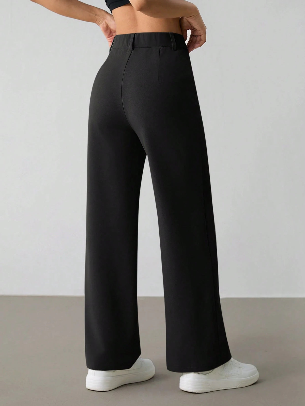 PETITE Women's Casual Minimal Solid Color Zip-Up Loose Straight-Leg Pants, For Daily Wear,Petite Women