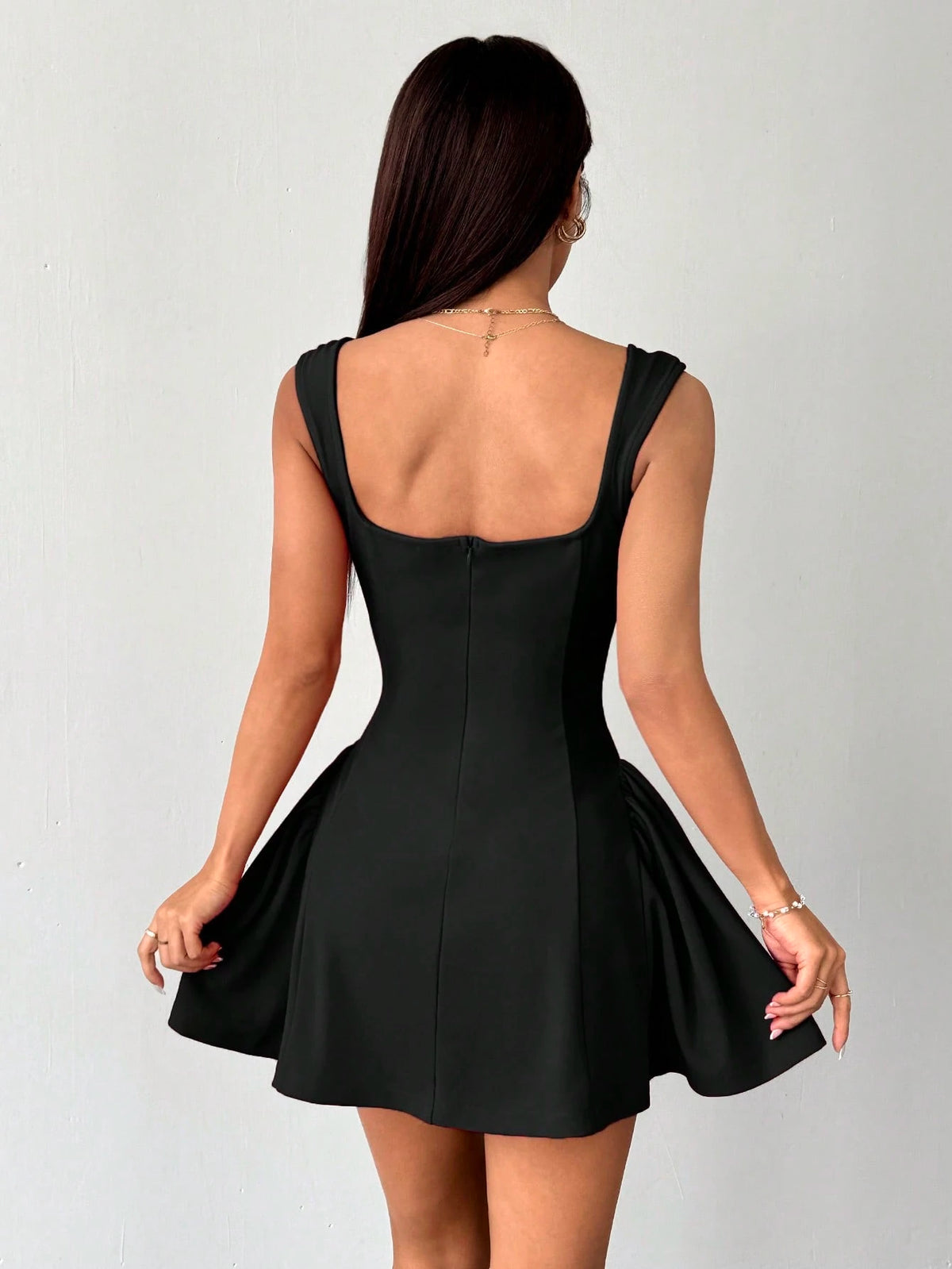 PETITE Women's Date Party Solid Color Red Mini A-Plump Square Neck Sexy And Elegant Waist Bud Dress,Rave Outfits Festival,Petite Women