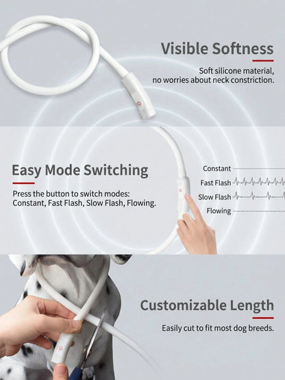 PETSIN 1pc Rechargeable Luminous Pet Collar, 4 Lighting Modes: Steady, Fast Flashing, Slow Flashing, Flowing, Suitable For Pets' Night Activity, Can Be Cut To Fit