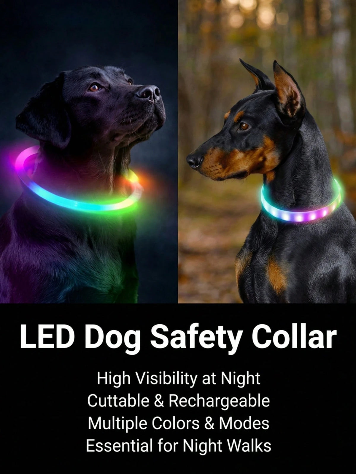 PETSIN 1pc Rechargeable Luminous Pet Collar, 4 Lighting Modes: Steady, Fast Flashing, Slow Flashing, Flowing, Suitable For Pets' Night Activity, Can Be Cut To Fit