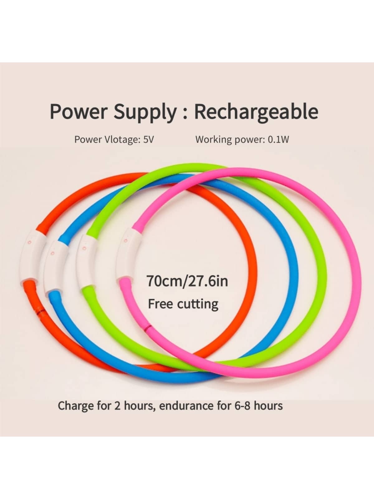 PETSIN 1pc Rechargeable Luminous Pet Collar, 4 Lighting Modes: Steady, Fast Flashing, Slow Flashing, Flowing, Suitable For Pets' Night Activity, Can Be Cut To Fit