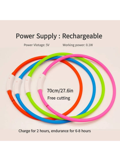 PETSIN 1pc Rechargeable Luminous Pet Collar, 4 Lighting Modes: Steady, Fast Flashing, Slow Flashing, Flowing, Suitable For Pets' Night Activity, Can Be Cut To Fit