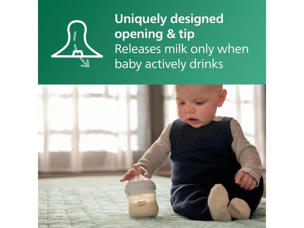 Philips Avent Natural Glass Baby Bottles With Natural Response Nipples (Slow Flow, Flow 2), 4oz, 3-Pack, SCY910/03