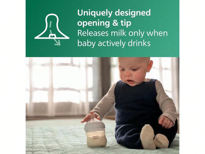 Philips Avent Natural Glass Baby Bottles With Natural Response Nipples (Slow Flow, Flow 2), 4oz, 3-Pack, SCY910/03