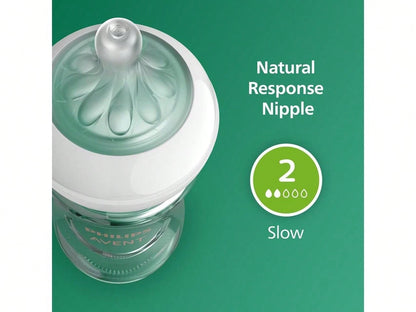 Philips Avent Natural Glass Baby Bottles With Natural Response Nipples (Slow Flow, Flow 2), 4oz, 3-Pack, SCY910/03