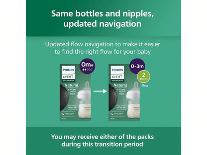 Philips Avent Natural Glass Baby Bottles With Natural Response Nipples (Slow Flow, Flow 2), 4oz, 3-Pack, SCY910/03