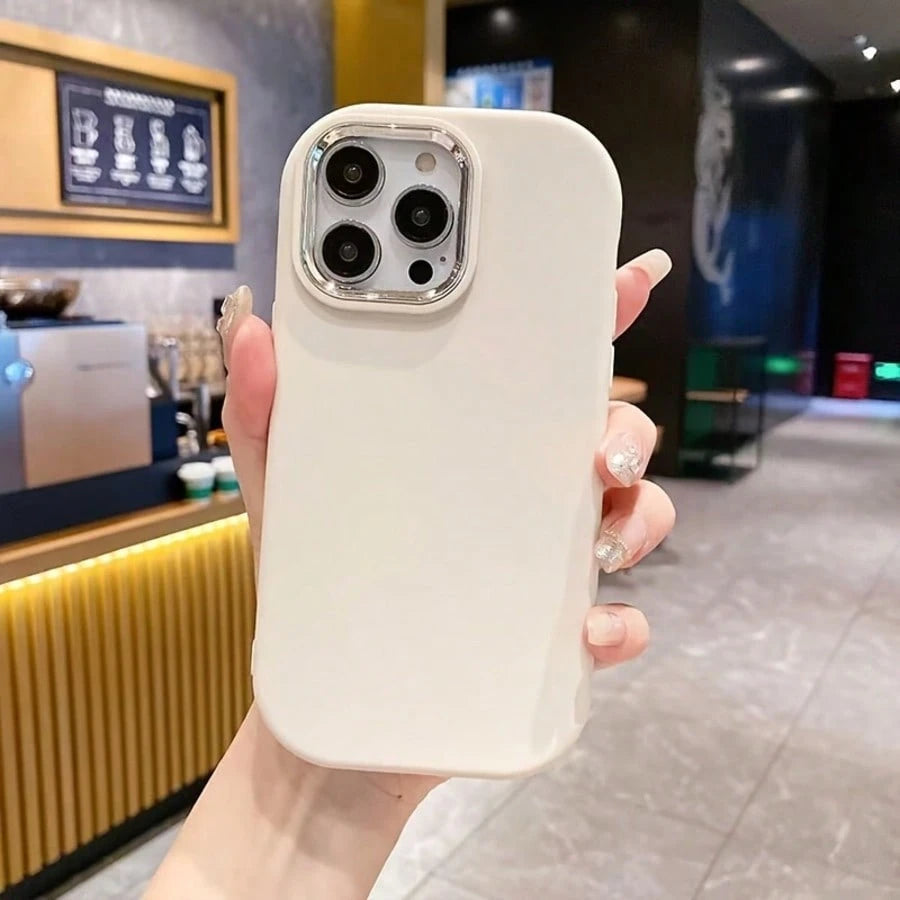 Phone Case, White Soft Touch Large Lens Window Shockproof Cover, Simple Daily Girly Accessory, Compatible With Apple 11 12 13 14 15 16 17 Pro Max