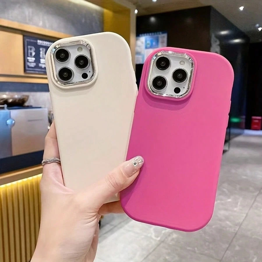 Phone Case, White Soft Touch Large Lens Window Shockproof Cover, Simple Daily Girly Accessory, Compatible With Apple 11 12 13 14 15 16 17 Pro Max