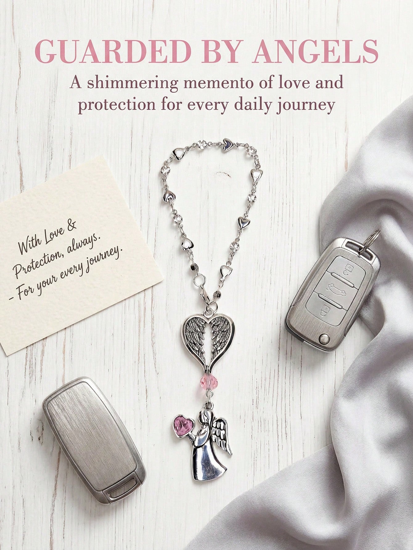 Pink Crystal Guardian Angel Car Pendant- Premium Alloy Angel Charm Versatile For Car Rearview Mirror, Steering Wheel & Women's Handbag Elegant Auto Interior Decor Accessory Ideal Gift For Women, Girlf