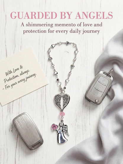 Pink Crystal Guardian Angel Car Pendant- Premium Alloy Angel Charm Versatile For Car Rearview Mirror, Steering Wheel & Women's Handbag Elegant Auto Interior Decor Accessory Ideal Gift For Women, Girlf
