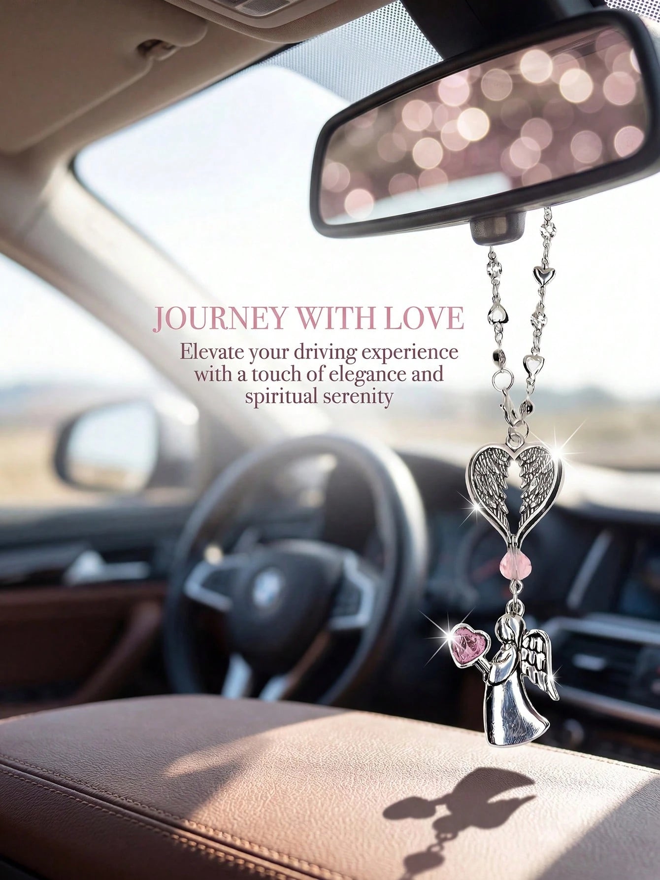 Pink Crystal Guardian Angel Car Pendant- Premium Alloy Angel Charm Versatile For Car Rearview Mirror, Steering Wheel & Women's Handbag Elegant Auto Interior Decor Accessory Ideal Gift For Women, Girlf