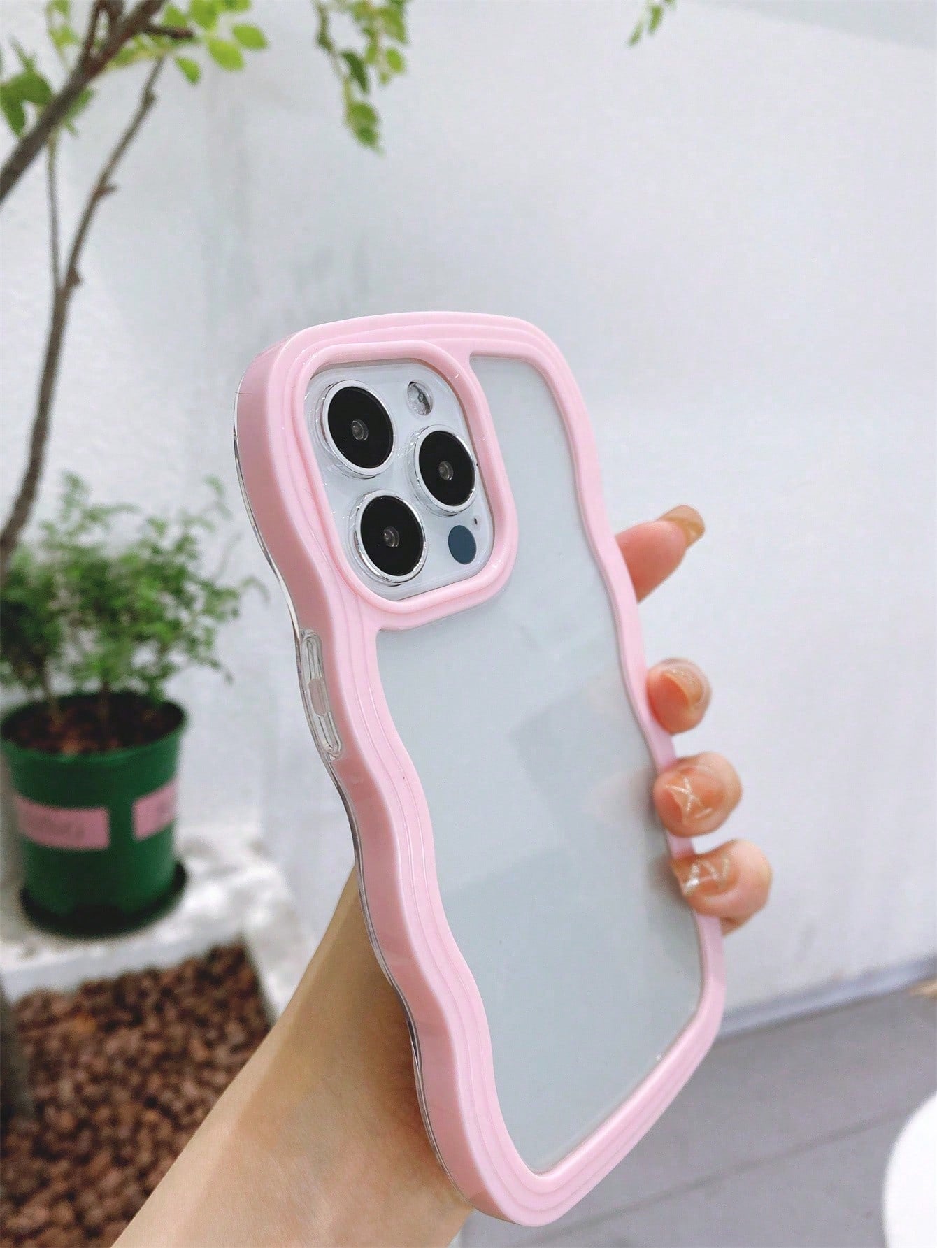 Pink Dual-Layer Wavy Design Phone Case, Shockproof, Anti-Sweat, Anti-Fingerprint, Wear-Resistant, Fade-Resistant, Compatible With IPhone Waterproof Anti-Fall Scratch Resistant
