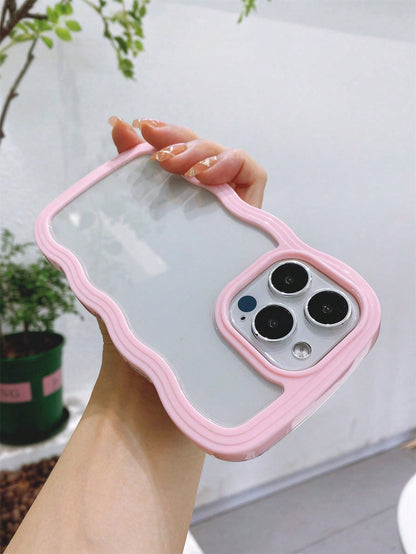 Pink Dual-Layer Wavy Design Phone Case, Shockproof, Anti-Sweat, Anti-Fingerprint, Wear-Resistant, Fade-Resistant, Compatible With IPhone Waterproof Anti-Fall Scratch Resistant